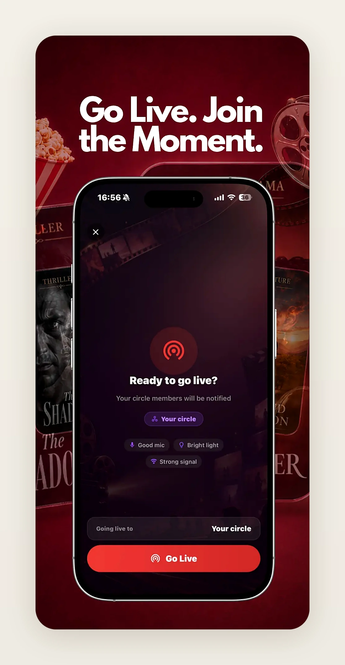 Tago go-live screen with circle selection and readiness checks